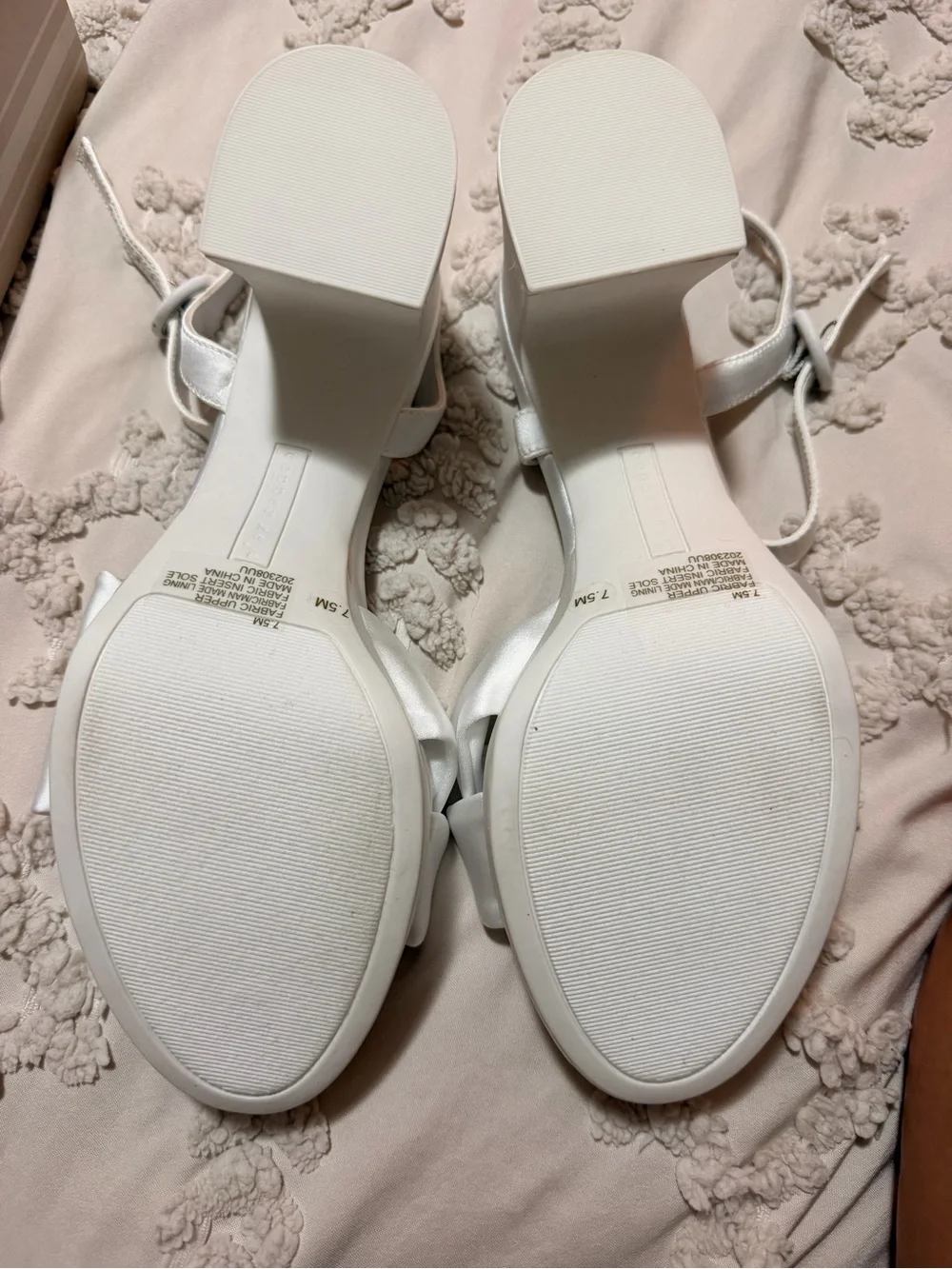 Copper Key White Knotted Platform Block Heel Sandals with Ankle Strap